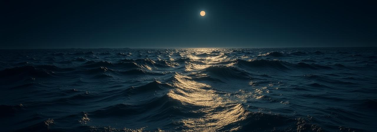 Starlit ocean waves at night reflecting moonlight